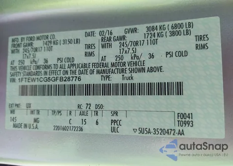 2016 Ford F-150 Xlt from USA, damaged, VIN 1FTEW1CG5GFB28776